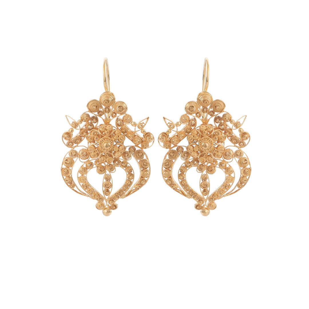 Gold Filigree Earrings, Brincos Filigrana em Ouro