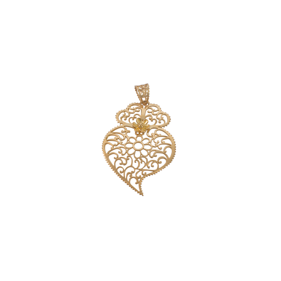 19.25Kt Gold Heart Necklace with Zirconias - Ouronor