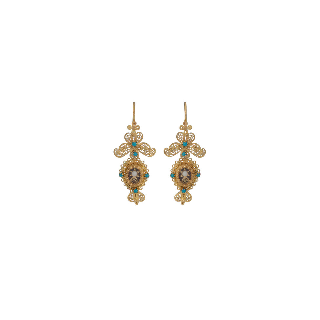 Filigree Gold Shrine Earrings, Brincos Filigrana Relicário em Ouro 19.25Kt 100%.