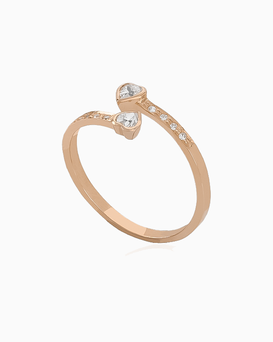 Anel Ouro 19,2Kt Duplo Corações com Zircónias lado Anel Ouro 19,2Kt Duplo Corações com Zircónias lado