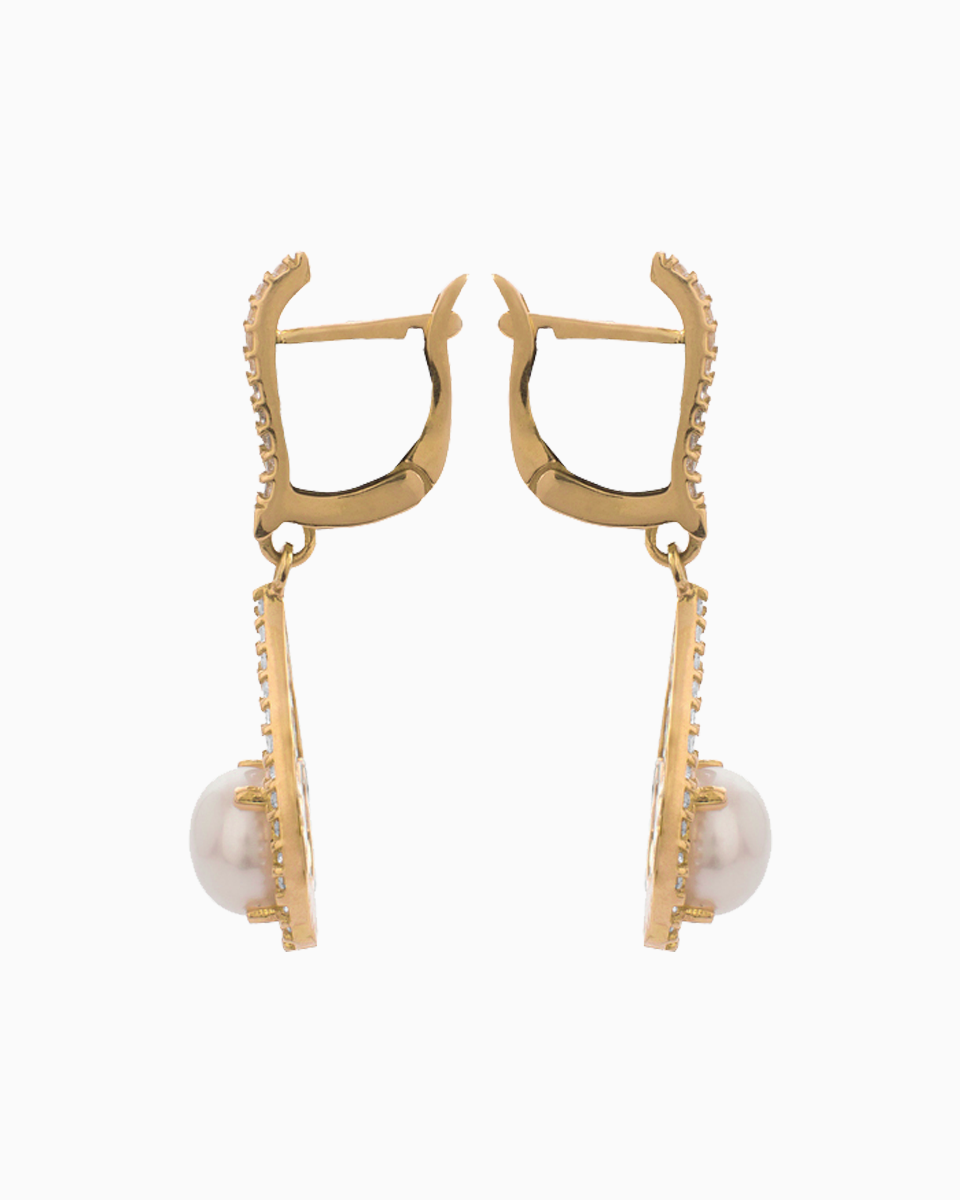 Brincos Gota Ouro 19,2Kt com Pérola e Zircónias lado Brincos Gota Ouro 19,2Kt com Pérola e Zircónias lado