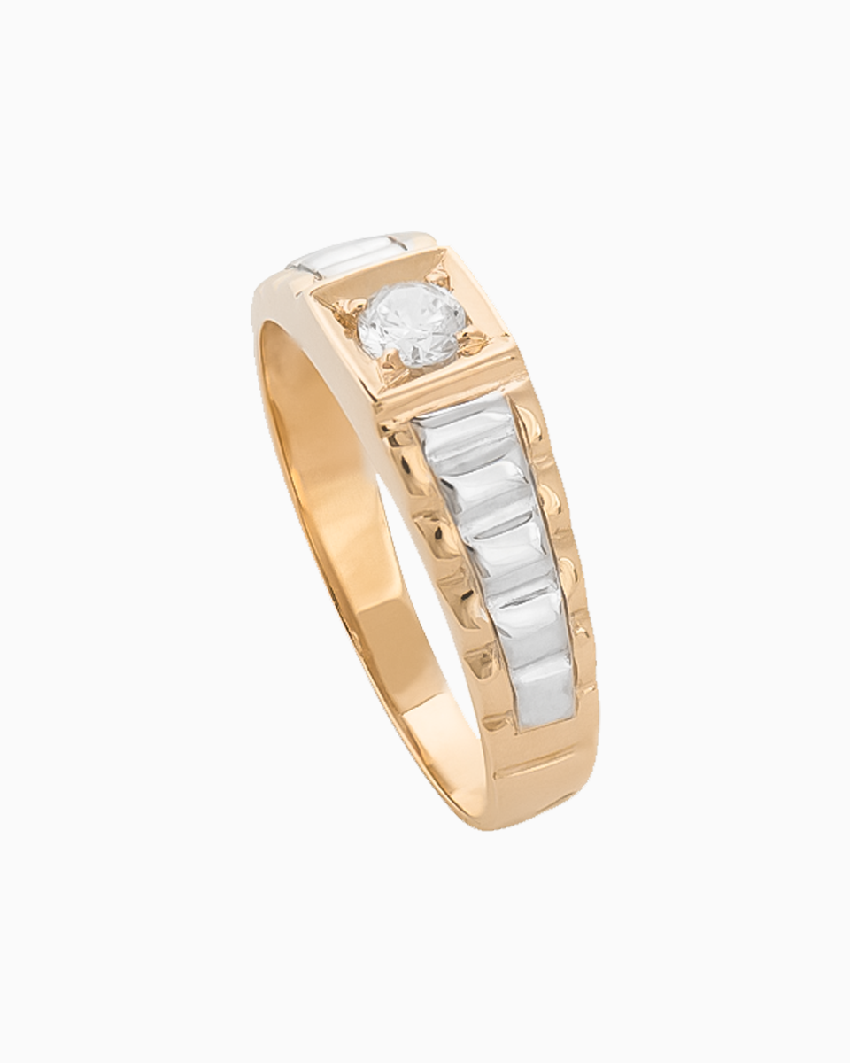 Anel Ouro 19,2Kt Homem com Zircónia e Ouro Branco lado Anel Ouro 19,2Kt Homem com Zircónia e Ouro Branco lado