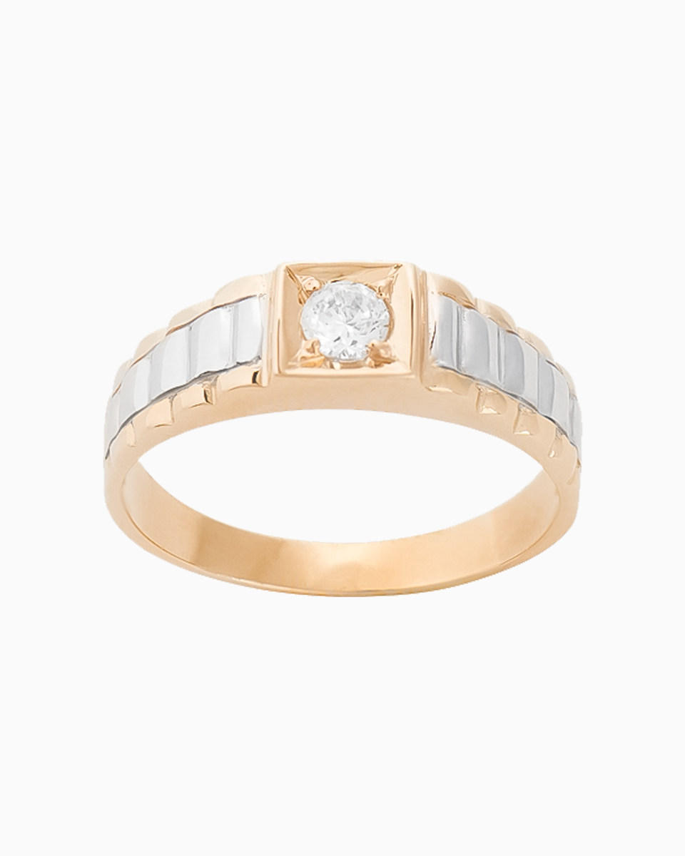 Anel Ouro 19,2Kt Homem com Zircónia e Ouro Branco