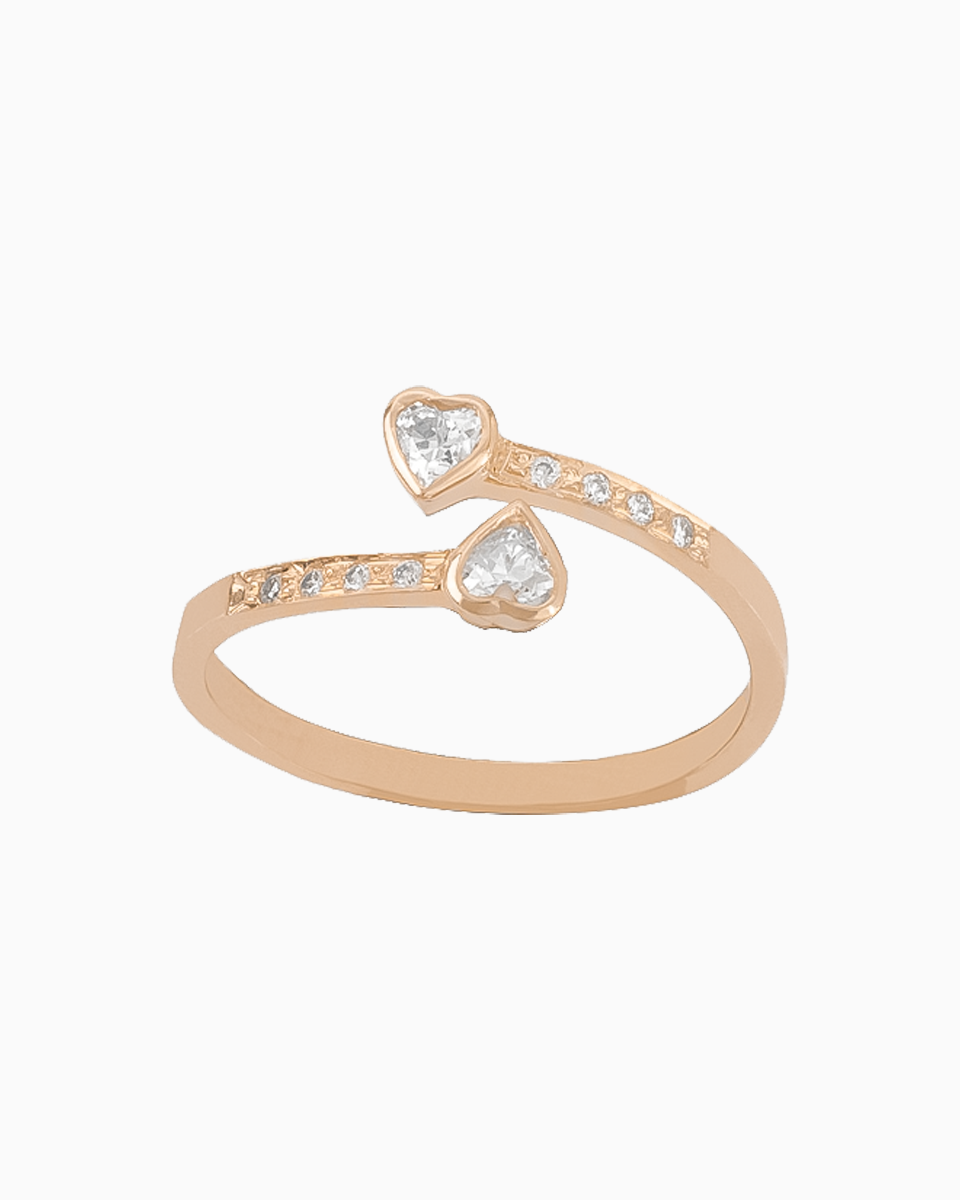 Anel Ouro 19,2Kt Duplo Corações com Zircónias