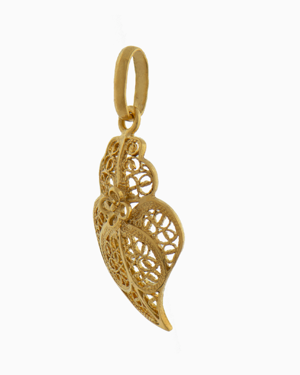 Coração de Viana 4 pétalas Filigrana Ouro 19,2Kt Certificada lado Coração de Viana 4 pétalas Filigrana Ouro 19,2Kt Certificada lado